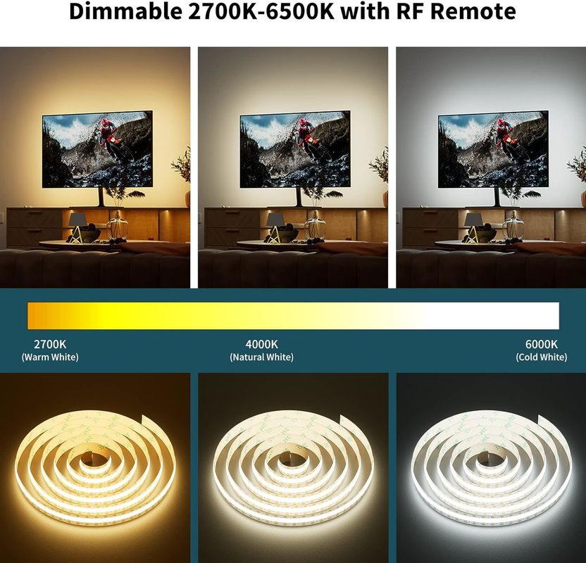 COB светодиодный светодиодный свет CCT настраиваемый 560LEDs CRI90 2m Dimmable 2700K-6500K 24V светодиодные ленточные огни