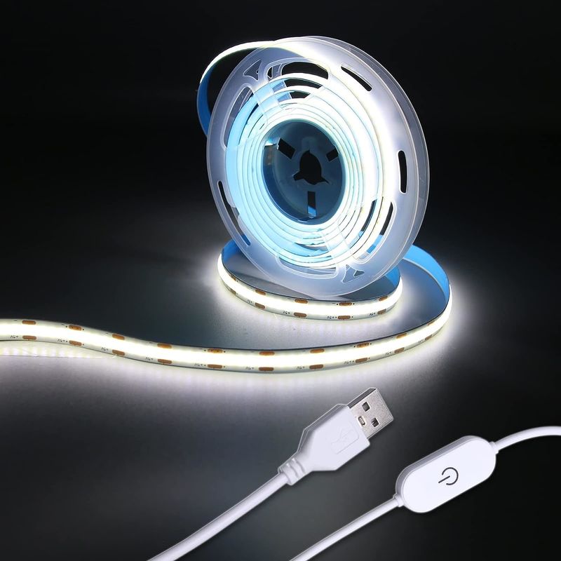 Hongtop COB светодиодные ленточные фонари 5В USB 6,56ft/2m 640LEDs Touch Stepless Dimmable 6000K Белый 13W