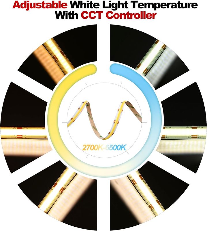 560LEDs COB LED Strip 90 CRI CCT Flexible COB 3M с адаптером и мини-РЧ контроллером