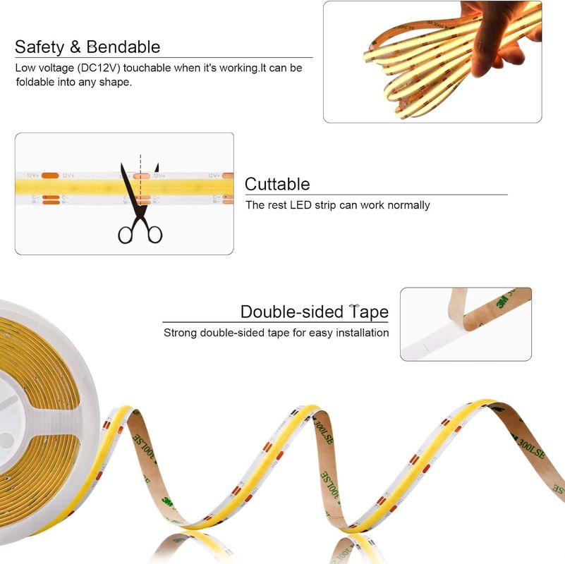 560LEDs COB LED Strip 90 CRI CCT Flexible COB 3M с адаптером и мини-РЧ контроллером