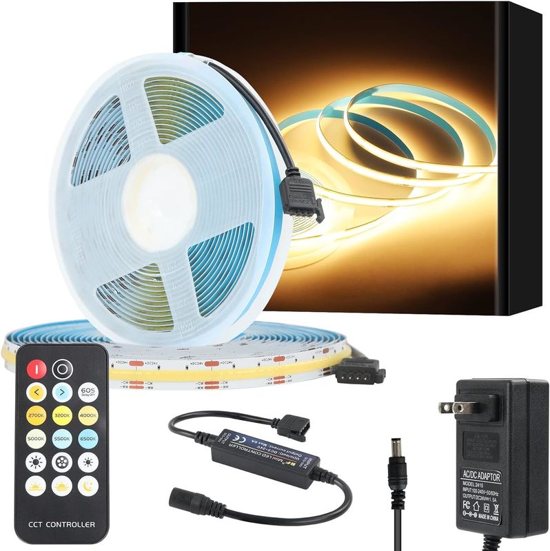 COB светодиодные ленточные огни CCT (2700K-6500K настраиваемые) 2M 560LEDs/m CRI90 Led Tape Light Kit с коробкой пакета с светодиодными лентами для дома
