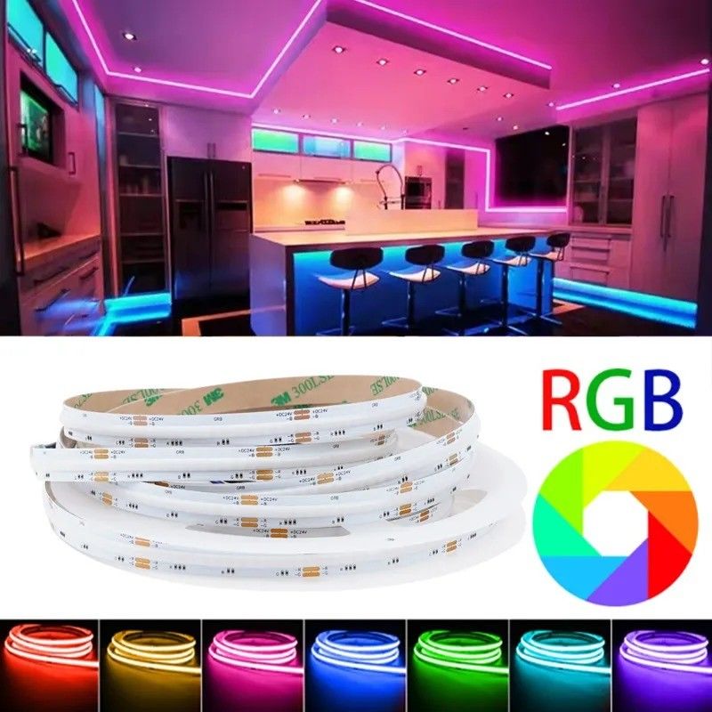 Лампа Световой поток Lm 1000 24V 576LEDs/meter RGB COB LED Мягкая световая полоса Прямой хороший